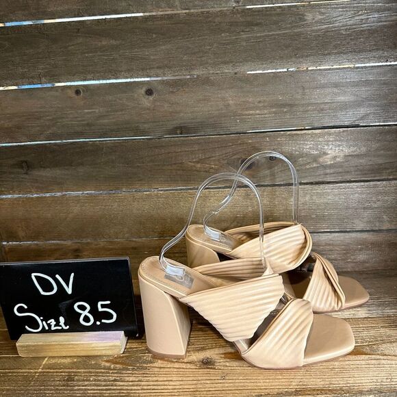Womens DV Dolce Vita Emeley Tan Leather Slip On‎ Casual Heels Sandals Size 8.5 M - Picture 1 of 6